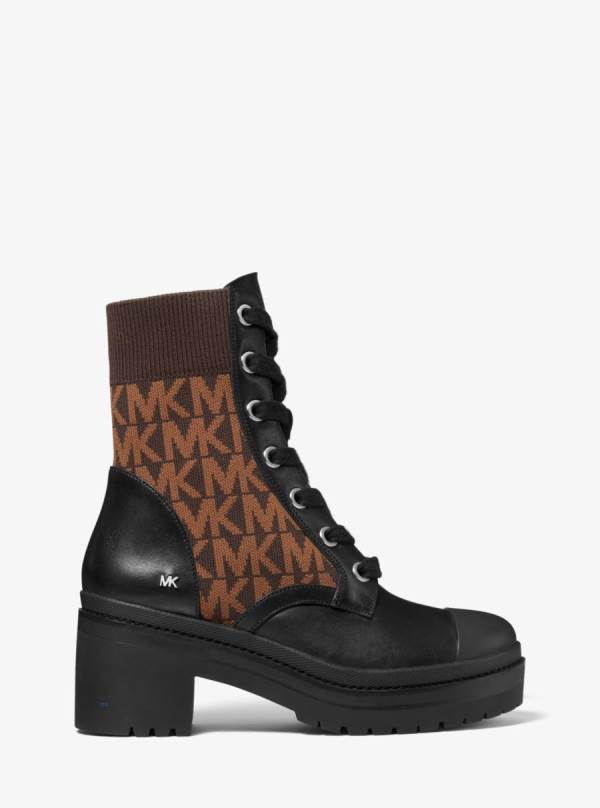 Damske Bojové topánky Michael Kors Brea Leather and Logo Jacquard Hnede - Topanky Michael Kors Akcia | CXYLE-7095